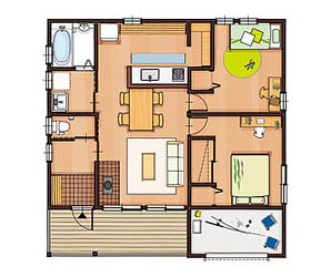 22坪 南玄関プラン 2LDK 間取り図