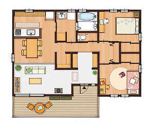 23.4坪 南玄関プラン 2LDK (土間リビング) 間取り図