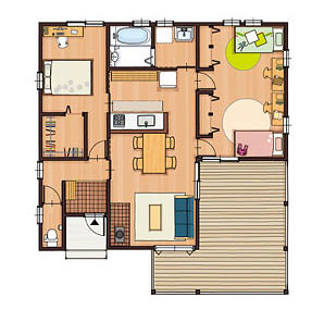 22.8坪 南玄関プラン 2LDK+開廊 間取り図