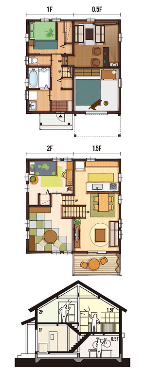32坪 南玄関プラン 4LDK (妻スキップ) 間取り図