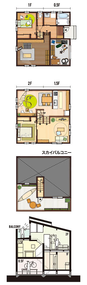 32坪 東玄関プラン 4LDK (2.0Fキッチン) 間取り図